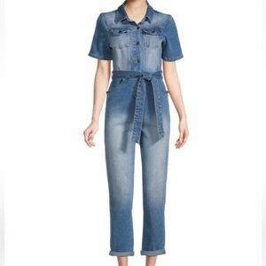 Avec Les Filles tie-waist denim jumpsuit